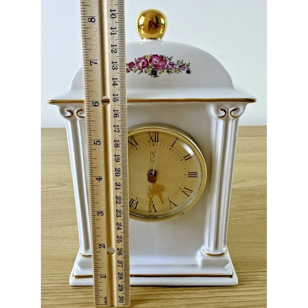 1993 PS Limited Edition Porcelain Mantel Clock Hidden Storage Floral Gold